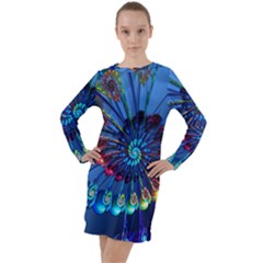 Top Peacock Feathers Long Sleeve Hoodie Dress by Ket1n9