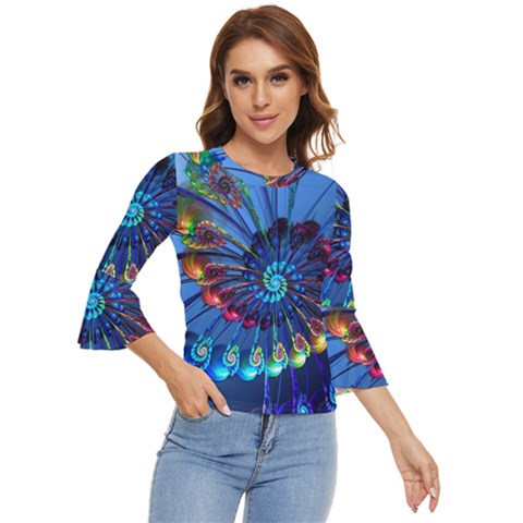 Top Peacock Feathers Bell Sleeve Top by Ket1n9