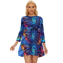 Top Peacock Feathers Long Sleeve Babydoll Dress by Ket1n9