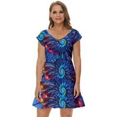 Top Peacock Feathers Short Sleeve Tiered Mini Dress by Ket1n9