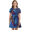 Top Peacock Feathers Kids  Bow Tie Puff Sleeve Dress View1