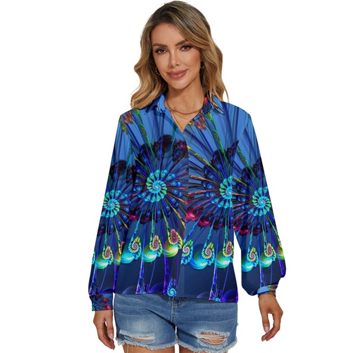 Top Peacock Feathers Women s Long Sleeve Button Up Shirt