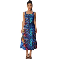 Top Peacock Feathers Square Neckline Tiered Midi Dress by Ket1n9