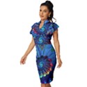 Top Peacock Feathers Vintage Frill Sleeve V-Neck Bodycon Dress View2