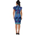 Top Peacock Feathers Vintage Frill Sleeve V-Neck Bodycon Dress View4