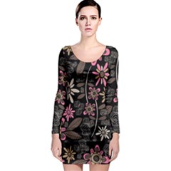 Flower Art Pattern Long Sleeve Bodycon Dress by Ket1n9