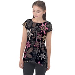 Flower Art Pattern Cap Sleeve High Low Top by Ket1n9