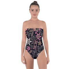 Flower Art Pattern Tie Back One Piece Swimsuit by Ket1n9