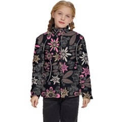 Flower Art Pattern Kids  Puffer Bubble Jacket Coat by Ket1n9