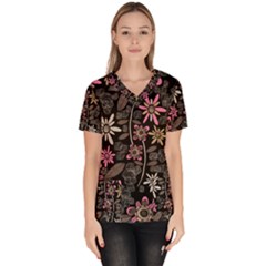 Flower Art Pattern Women s V-neck Scrub Top by Ket1n9