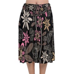 Flower Art Pattern Velvet Flared Midi Skirt by Ket1n9