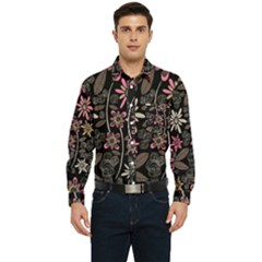 Flower Art Pattern Men s Long Sleeve Pocket Shirt  by Ket1n9