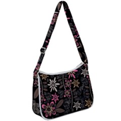 Flower Art Pattern Zip Up Shoulder Bag by Ket1n9