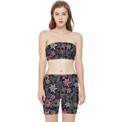 Flower Art Pattern Stretch Shorts And Tube Top Set by Ket1n9