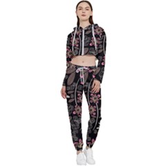 Flower Art Pattern Cropped Zip Up Lounge Set by Ket1n9