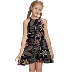 Flower Art Pattern Kids  Halter Collar Waist Tie Chiffon Dress by Ket1n9