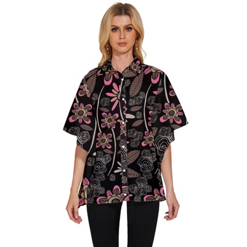 Flower Art Pattern Women s Batwing Button Up Shirt by Ket1n9