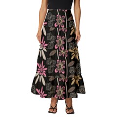 Flower Art Pattern Tiered Ruffle Maxi Skirt by Ket1n9