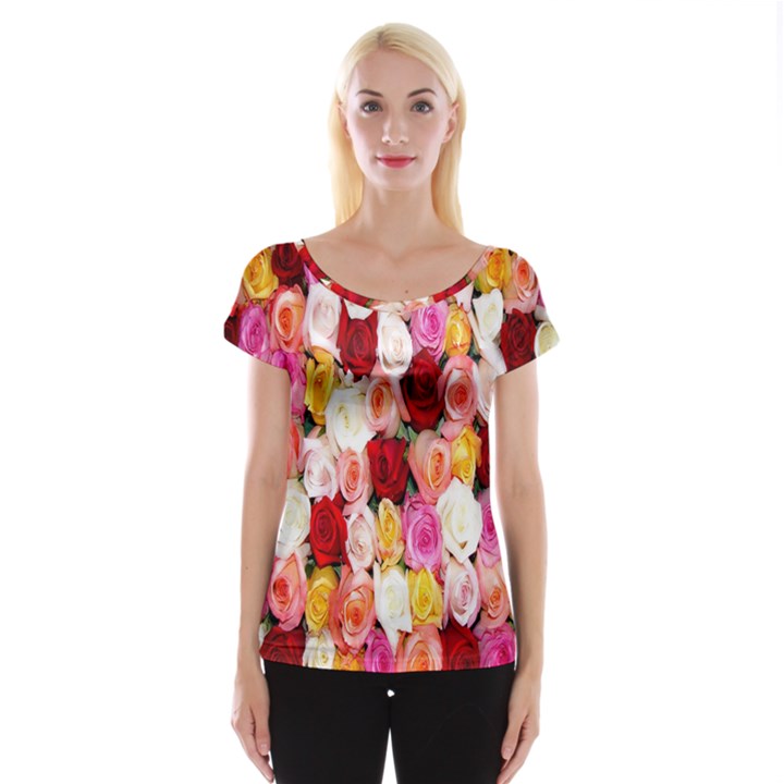 Rose Color Beautiful Flowers Cap Sleeve Top