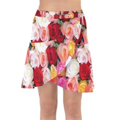 Rose Color Beautiful Flowers Wrap Front Skirt by Ket1n9