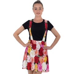 Rose Color Beautiful Flowers Velvet Suspender Skater Skirt by Ket1n9