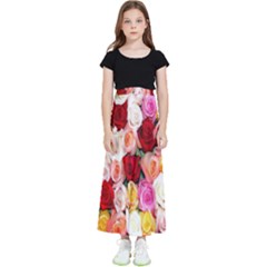 Rose Color Beautiful Flowers Kids  Flared Maxi Skirt by Ket1n9