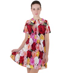 Rose Color Beautiful Flowers Short Sleeve Shoulder Cut Out Dress  by Ket1n9