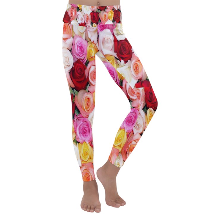 Rose Color Beautiful Flowers Kids  Lightweight Velour Classic Yoga Leggings