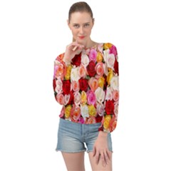 Rose Color Beautiful Flowers Banded Bottom Chiffon Top by Ket1n9