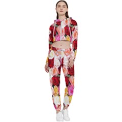 Rose Color Beautiful Flowers Cropped Zip Up Lounge Set by Ket1n9