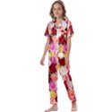 Rose Color Beautiful Flowers Kids  Satin Short Sleeve Pajamas Set View1