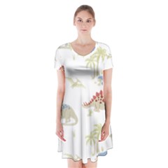 Dinosaur Art Pattern Short Sleeve V-neck Flare Dress by Ket1n9