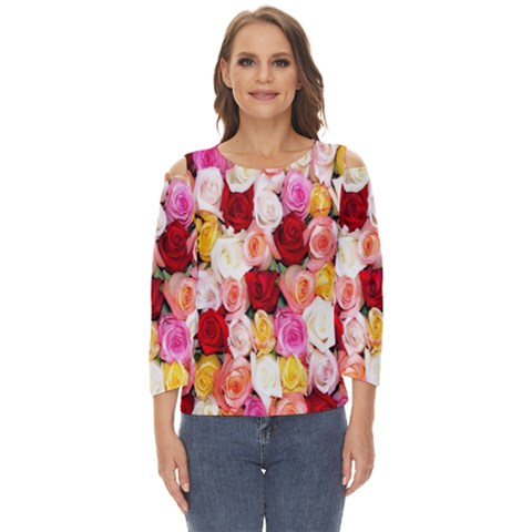 Rose Color Beautiful Flowers Cut Out Wide Sleeve Top by Ket1n9