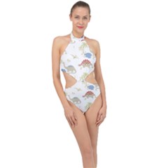 Dinosaur Art Pattern Halter Side Cut Swimsuit by Ket1n9