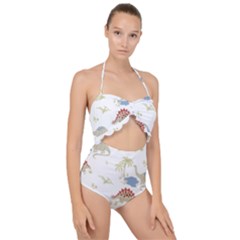 Dinosaur Art Pattern Scallop Top Cut Out Swimsuit by Ket1n9