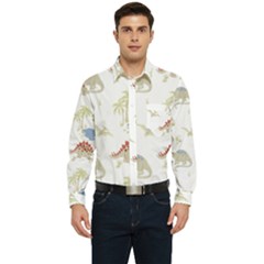 Dinosaur Art Pattern Men s Long Sleeve Pocket Shirt  by Ket1n9