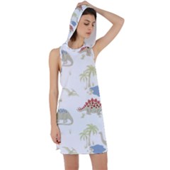 Dinosaur Art Pattern Racer Back Hoodie Dress by Ket1n9