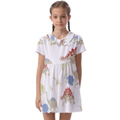 Dinosaur Art Pattern Kids  Asymmetric Collar Dress by Ket1n9