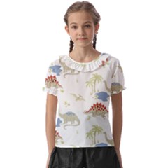 Dinosaur Art Pattern Kids  Frill Chiffon Blouse by Ket1n9