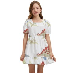 Dinosaur Art Pattern Kids  Short Sleeve Dolly Dress by Ket1n9