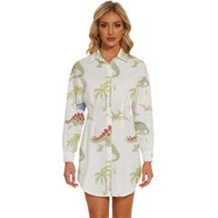 Dinosaur Art Pattern Womens Long Sleeve Shirt Dress