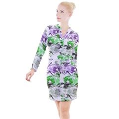 Horse-horses-animal-world-green Button Long Sleeve Dress by Ket1n9