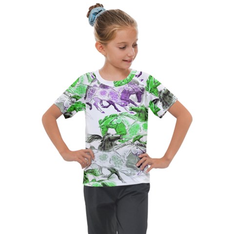 Horse-horses-animal-world-green Kids  Mesh Piece T-shirt by Ket1n9