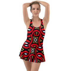 Traditional Art Pattern Ruffle Top Dress Swimsuit by Ket1n9