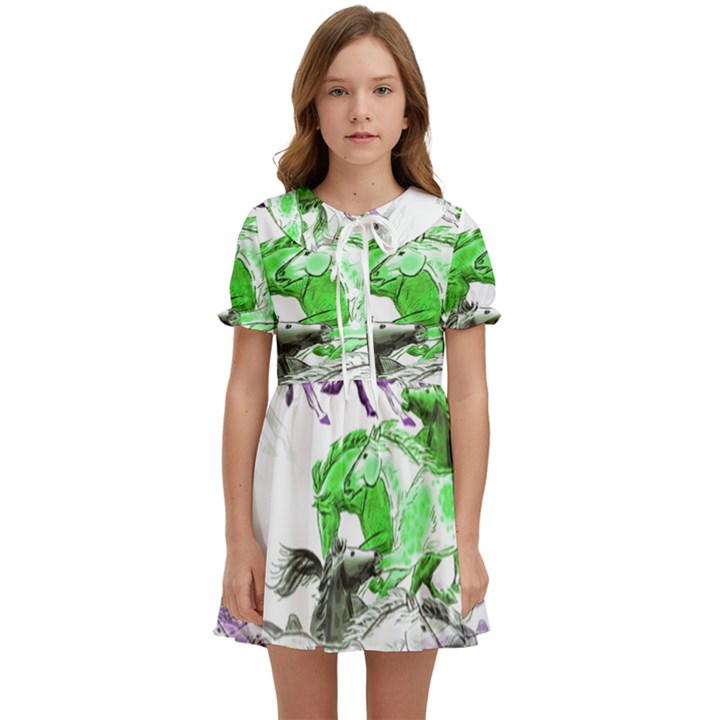 Horse-horses-animal-world-green Kids  Sweet Collar Dress