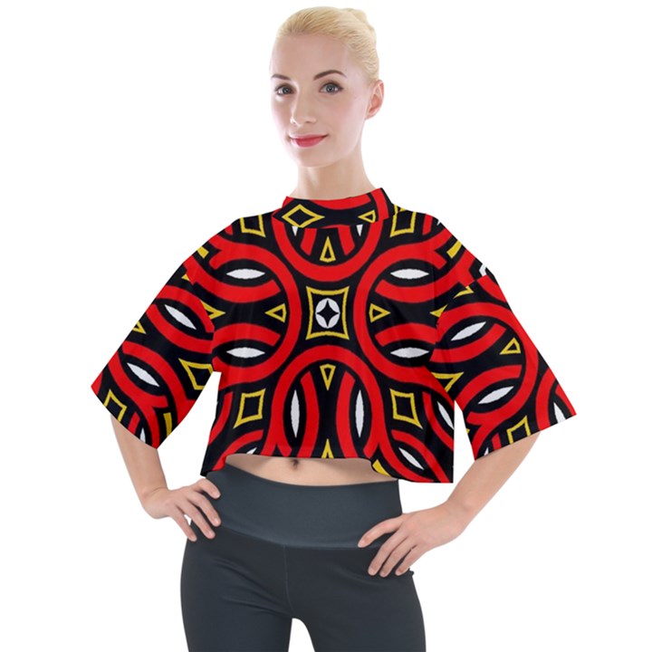 Traditional Art Pattern Mock Neck T-Shirt