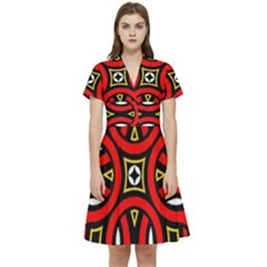 Traditional Art Pattern Short Sleeve Waist Detail Dress by Ket1n9