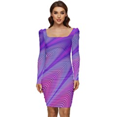 Purple-star-sun-sunshine-fractal Women Long Sleeve Ruched Stretch Jersey Dress by Ket1n9