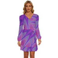 Purple-star-sun-sunshine-fractal Long Sleeve Waist Tie Ruffle Velvet Dress by Ket1n9