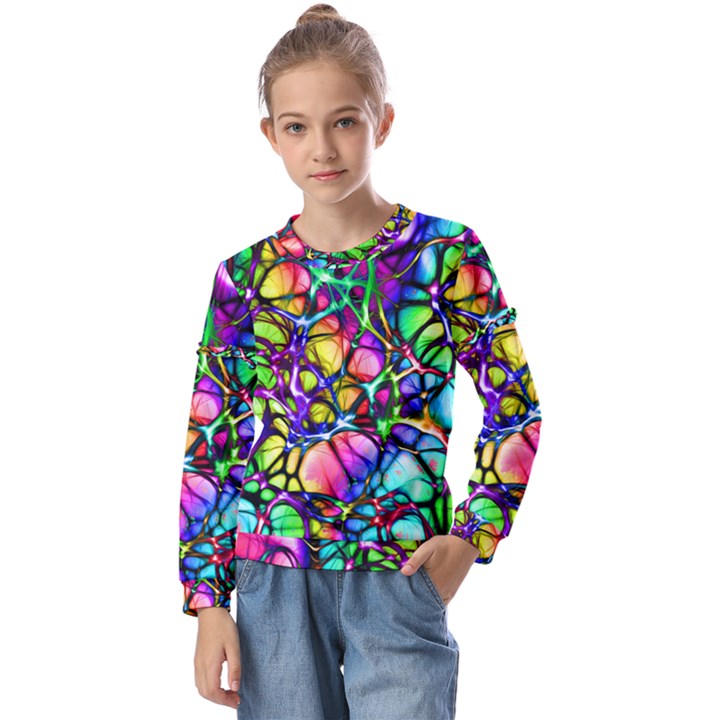 Network-nerves-nervous-system-line Kids  Long Sleeve T-Shirt with Frill 